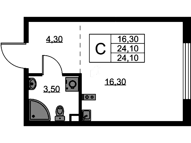 Квартира студия 24.1 м², 2/11 эт., ЖК «А101 Лаголово»